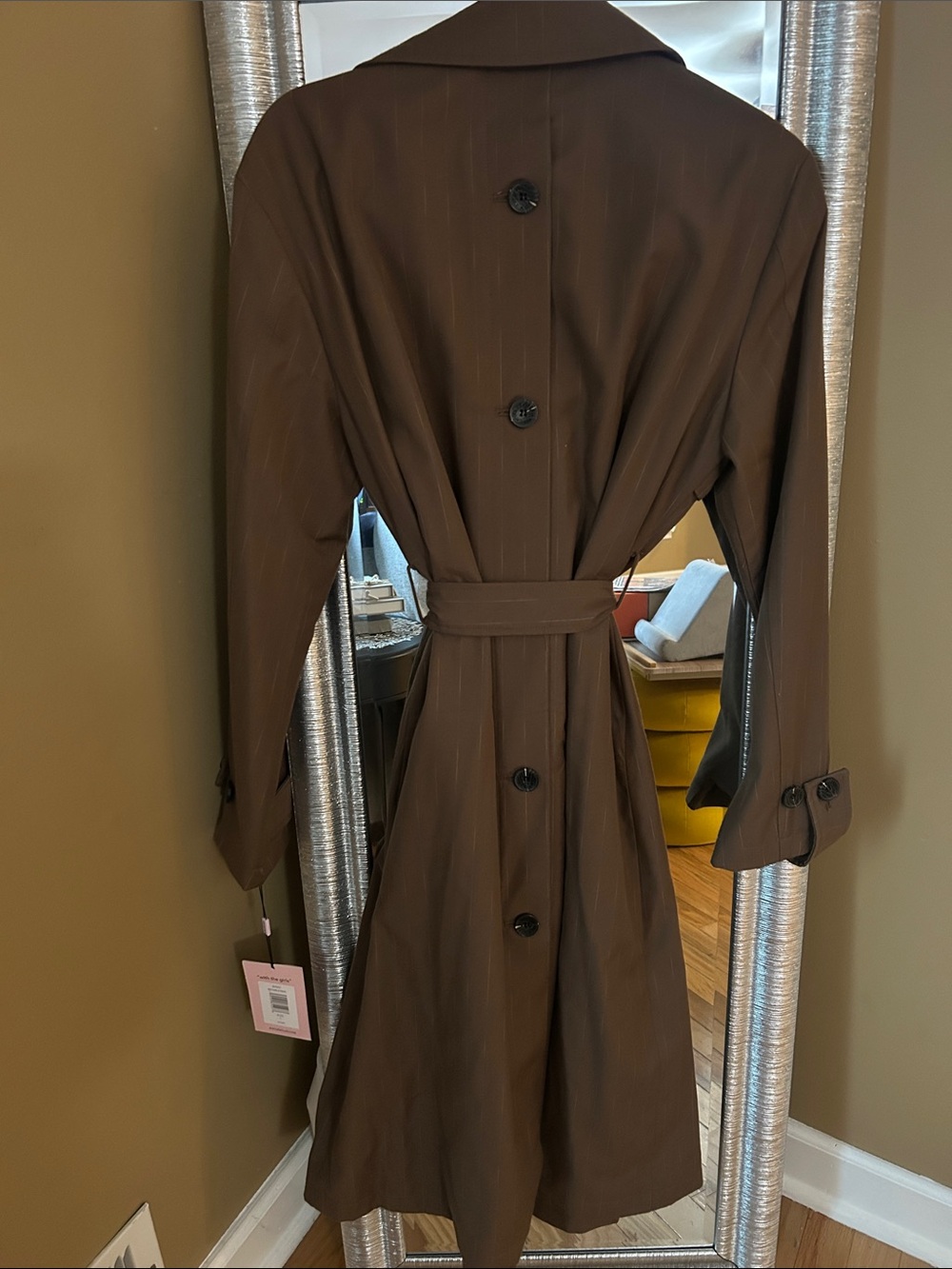 Avec Les Filles Brown Double-Breasted Belted Trench Coat - Picture 3 of 11